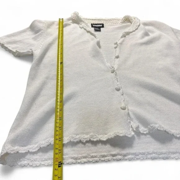 Vintage 90s STUDIO Women's L White Dainty Button Up Lace Crochet Trim Ethereal - Picture 4 of 6
